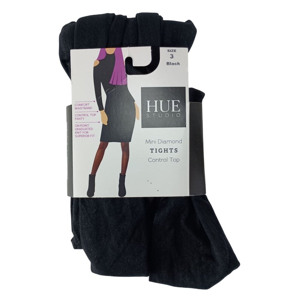Hue Studio Women's Mini Diamond  Control Top Tights Black Sz. 3